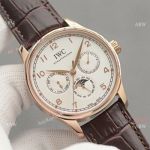 Replica IWC Portuguese Moonphase Gold Case White Face Watch